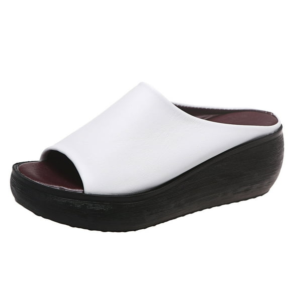 NOKIO Women's Nonslip Shoes Retro Solid Color Spring And Summer Simple Slip On Wedge Sandals Comfortable Soft Soled Shoes