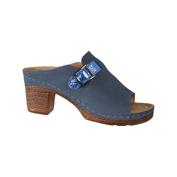 NOKIO Women’s Open-Toe Roman Block Heel Slippers with Comfortable Arch Support - Trendy Patterned High Heel Slides for Casual Wear, Parties & Summer Outfits
