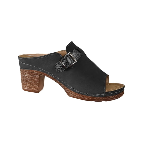 NOKIO Women’s Open-Toe Roman Block Heel Slippers with Comfortable Arch Support - Trendy Patterned High Heel Slides for Casual Wear, Parties & Summer Outfits