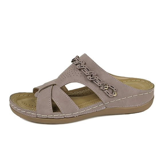 NOKIO Women's Open Toe Slippers Flat Shoes Beach Slope Heel Slippers Hollow Casual Slope Bottom Shoes Retro Sandals