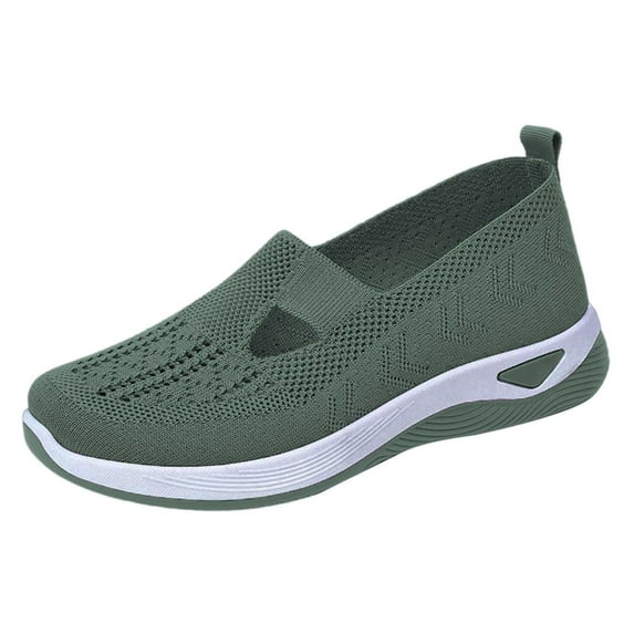 NOKIO Women’s Orthopedic Slip-On Sneakers Breathable Woven Walking Shoes Soft Foam Arch Support Hands-Free Design Lightweight Casual Footwear