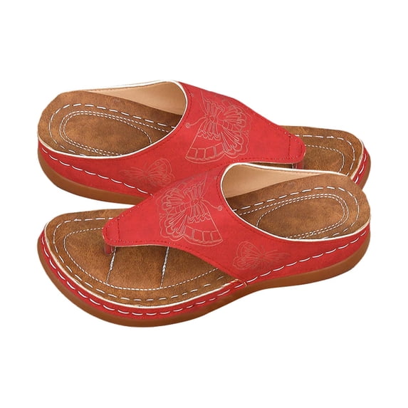 NOKIO Women's Party Slippers Ladies Beach Slope Heel Clip Toe Slippers Hollow Casual Slippers Flat Shoes Vintage Sandals