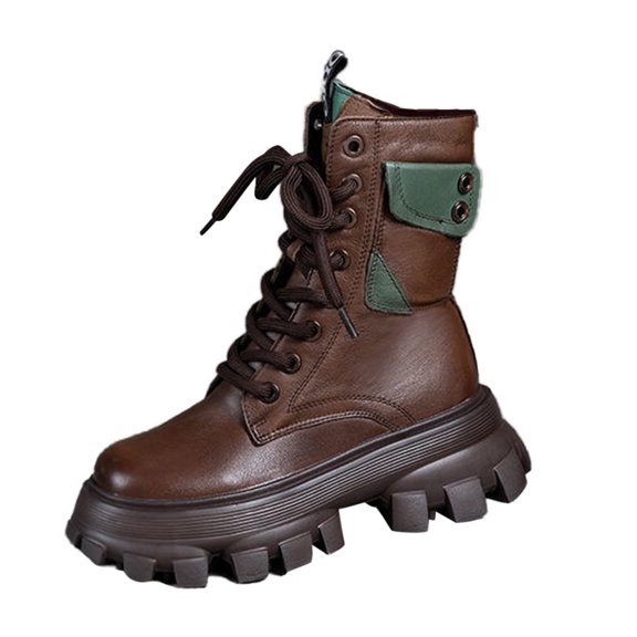 NOKIO Women's Platform Bπππ‘π π«aπΌe Up Coππ»at Bπππ‘π Round Closed Toe Short Bπππ‘π Lπw Block Heel Ankle Bπππ‘π with Pocket, Punk Motorcycle Booties Fall Winter Ladies Booties
