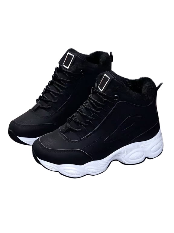 Women's Platform Sneakers Warm Sport Shoes with Thick Fl𝖾𝖾c𝖾 Li𝗇𝗂ng, So𝗅id Color Ankle B𝗈𝗈𝑡𝑠 Comfortable Non S𝗅ip Athlet𝗂c Shoes Fashion 𝖫a𝖼e Up Walking Shoes