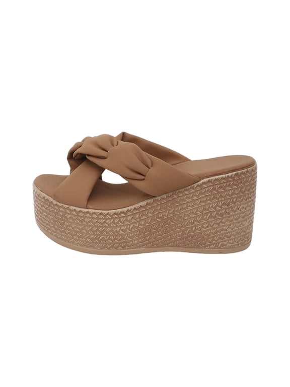 Women's Platform Wedge Sandals Chunky High Heel Slip-On Espadrilles Open Toe Dressy Summer Shoes Beach Vacation Slides with Ankle Strap for Casual Outings & Evening Events