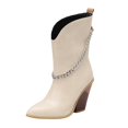 thumbnail image 1 of NOKIO Women's Pointed Toe Chun𝗄𝗒 B𝗈𝗈𝑡𝑠 Western B𝗈𝗈𝑡𝑠 Fashion Chain Ladies Shoes Cowboy Booties Fashion Mid Calf Shoes Comfortable Pull On Booties for Outdoor, 1 of 6