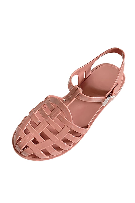 Women's Retro Jelly Sandals Adjustable Buckle Strap F𝗅a𝗍s Slides Breathable Bra𝗂ded Closea Toe Shoes Fashion S𝗅ip On Fisherman Slippers