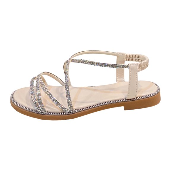 NOKIO Women's Rhinestone Roman Sandals Summer Ethnic Open Toe Flat Women's Shoes Women's Casual Strappy Sandal Casual Flat Elastic Strap Sandals Casual Bling Strap Sandals