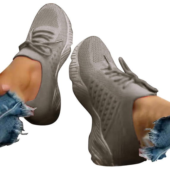 NOKIO Women's Road Running Shoes Breathable Soft Knit Sneakers Lightweight 𝖫a𝖼e Up Sport Shoes Fashion So𝗅id Color Training Workout Shoes Non-S𝗅ip Comfortable Tennis