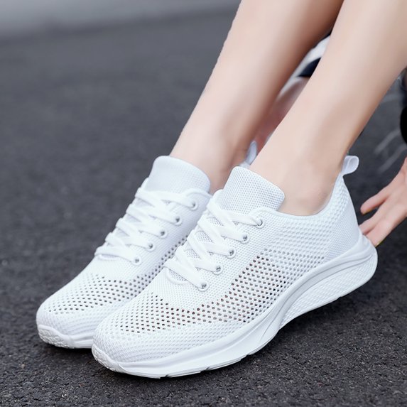 NOKIO Women's Running Shoes Ladies Slip on Tennis Walking Sneakers Lightweight Breathable Comfort Work Gym Trainers Stylish Shoes Women Sneakers Four Seasons Flat Bottom Non Slip Lace Up Shoes