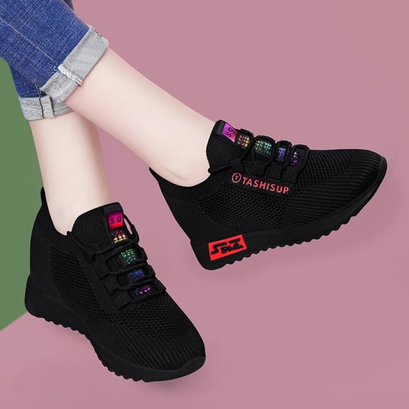 NOKIO Women's Slip On Breathable Mesh Walking Tennis Shoes Lightweight Comfort Wedge Platform Casual Sneakers Ladies' Inner Mesh Wedge Casual Sports Shoes Sneakers