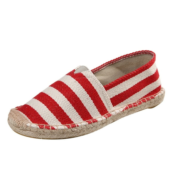 NOKIO Women's Slip on Shoes Canvas Sneakers Loafers Non Slip Shoes Low Top Casual Shoes Ladies Fashion And Leisure Vintage Two Tone Stripe Hand Stitching Espadrilles Canvas Shoes
