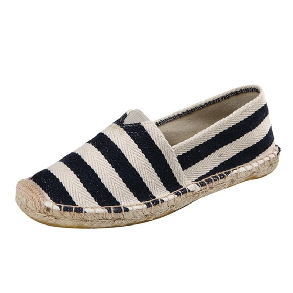 NOKIO Women's Slip on Shoes Canvas Sneakers Loafers Non Slip Shoes Low Top Casual Shoes Ladies Fashion And Leisure Vintage Two Tone Stripe Hand Stitching Espadrilles Canvas Shoes