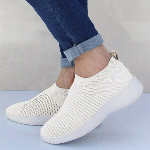 NOKIO Women's Slip-on Mesh Cutout Loafers,Low Top Lightweight Knit Breathable Mesh Walking Shoe,Comfort Flat Nurse Work Casual Shoes Comfortable Soles Running Sports Shoes