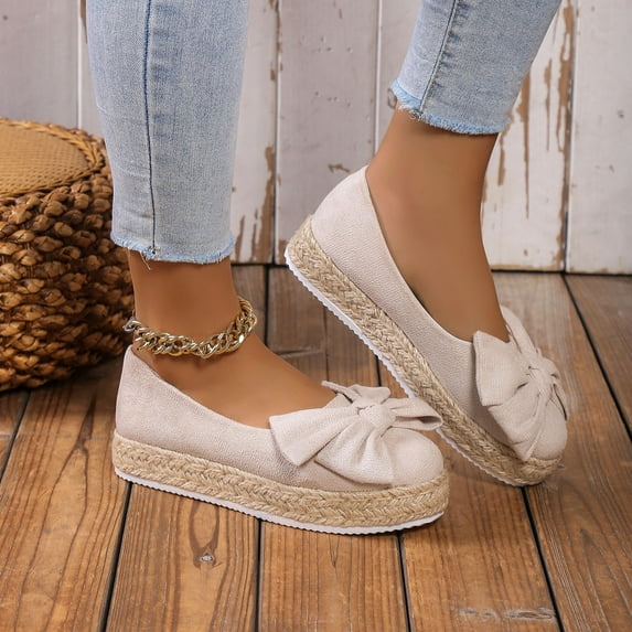 NOKIO Women's Sneakers Boat Breathable Women's Casual Shoes Comfortable Casual Shoes Women's Fashion Canvas Espadrille Flat Loafers with Bow Round Toe Platform Casual Slip On Walking Mom Shoes