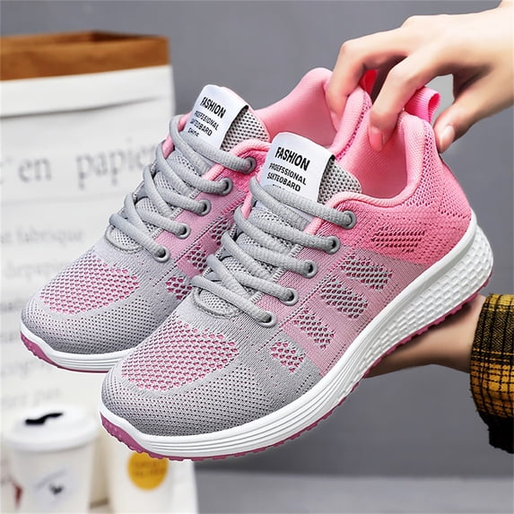 NOKIO Women's Soft Sole Running Shose With Breathable Mesh Lightweight Walking Sneakers Fashion Casual Knit Tennis Shoes Comfortable Non-S𝗅ip Athlet𝗂c Shoes for Daily Fitness Workout Training