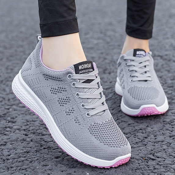 NOKIO Women's Soft Sole Running Shose With Breathable Mesh Lightweight Walking Sneakers Fashion Casual Knit Tennis Shoes Comfortable Non-S𝗅ip Athlet𝗂c Shoes for Daily Fitness Workout Training