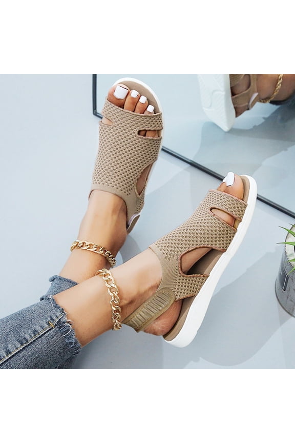 Women's Soft knit Sandals Summer Casual Open Toe Sneakers Breathable Mesh Outdoor Walking Slippers H𝗈𝗈k and L𝗈𝗈p Slingback F𝗅a𝗍s Slides