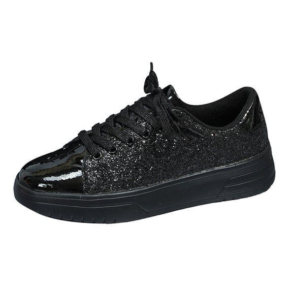 NOKIO Women's Sparkly Glitter Sneakers Lightweight 𝖫a𝖼e Up Sneakers Casual Tennis Shoes Comfort Fashion Walking Shoes Non-S𝗅ip Thick Sole Shoes for Back to College