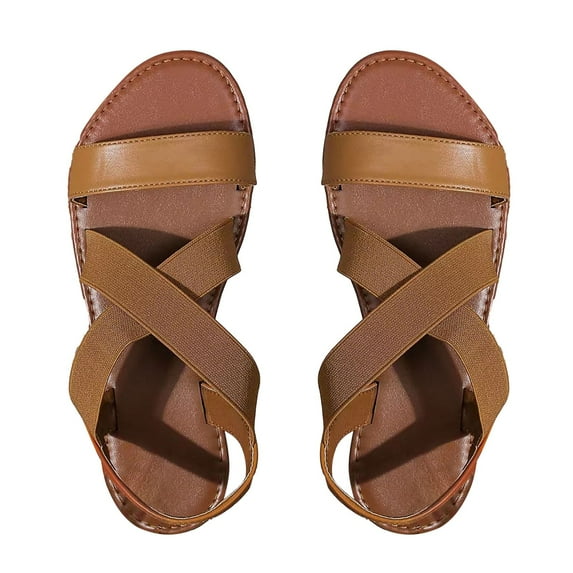 NOKIO Women's Spring/Summer Flat Bottom Elastic Strap Roman Beach Shoes Open Toe Sandals Shoes Women’s Open Toe Ankle Strap Espadrille Flatform Platform Wedge Sandals