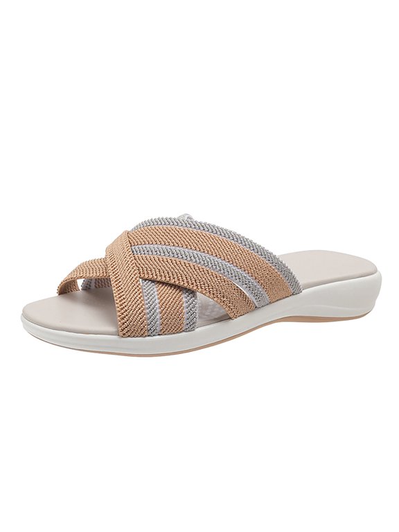 Women's Spring/Summer Flat Soft Sole Casual Slippers Comfortable Shoes for Women Square Heel Shoes Square Toe Sandals