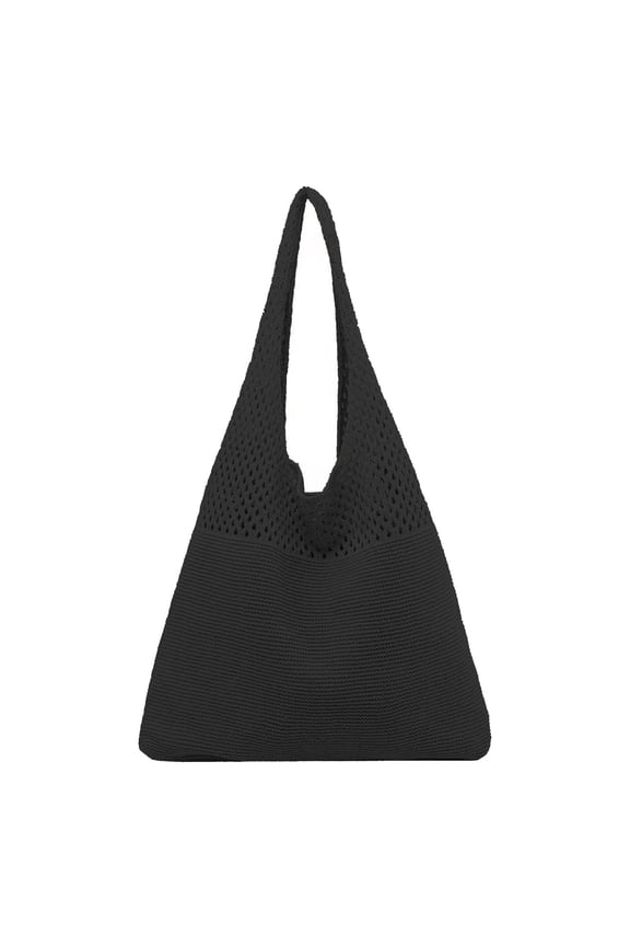 Women's Spring/Summer Portable Retro Hollow Knitted Handheld One Shoulder Vest Bag One Shoulder Bag Casual Handwoven Hollow Out Shoulder Handbag Handmade Crochet Mesh Beach Tote Bag