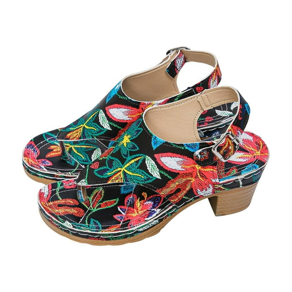 NOKIO Women's Square Heel Sandals Beach Slope Heel Split Toe Slippers Hollow Casual Slippers Slope Bottom Shoes Retro Sandals