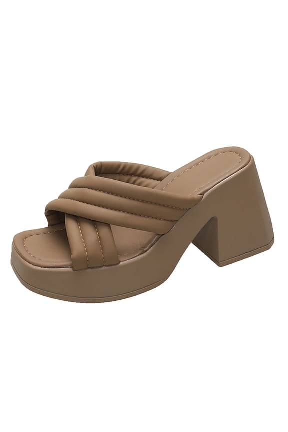 Women's Square Heel Shoes Wear Thick Heeled Slippers And Sponge Cake Thick Soled One Line Sandals For Summer