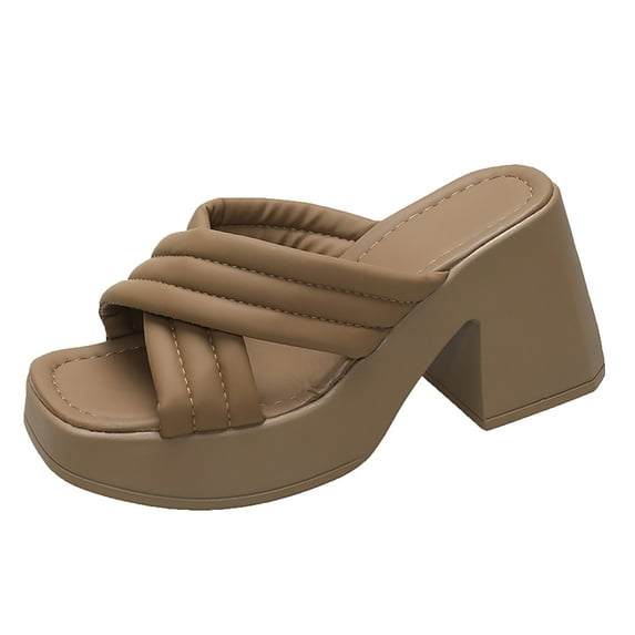 NOKIO Women's Square Heel Shoes Wear Thick Heeled Slippers And Sponge Cake Thick Soled One Line Sandals For Summer