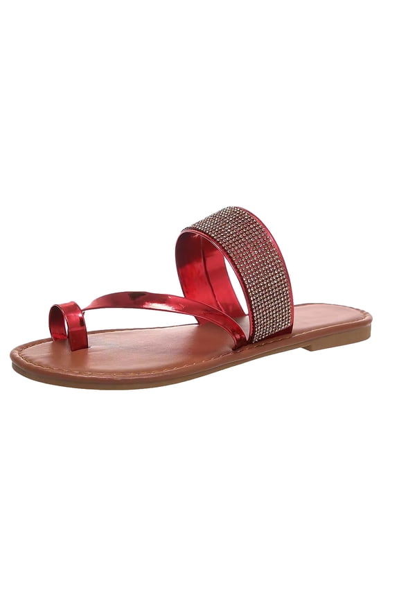 Women's Summer One Line Diamond Flat Bottom Slippers Large Open Toe Beach Slippers Women's Rhinestone Platform Wedge Flip Flops Summer Beach Comfortable Thong Sandals