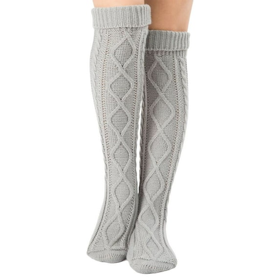 NOKIO Women's Thigh High Socks Over the Knee Cable Knit Boot Socks, Long Warm Fashion Leg Warmers Winter Non Slip Slipper Socks Winter Warm Cozy Soft Thick Fluffy Socks