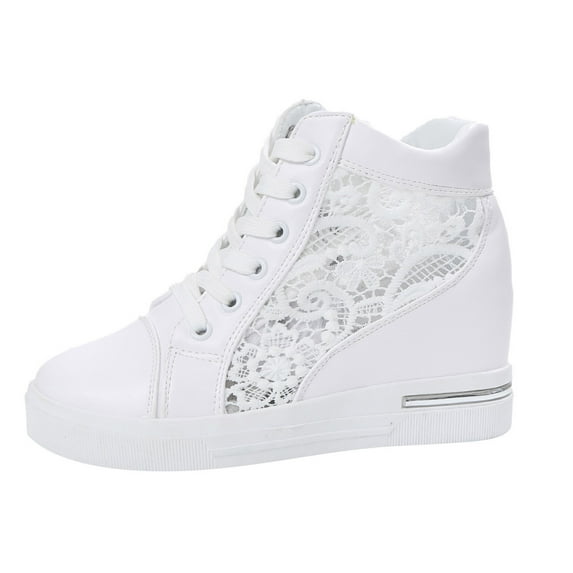 NOKIO Womenโs Wedge Platform Brogue Sneakers Rubber Sole Leather Lace-Up Shoes Elevating Casual Footwear with Vintage-Inspired Design