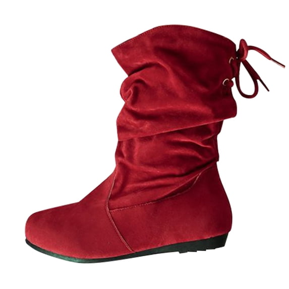 NOKIO Women's Wide Width Flat Bπππ‘π Comfortable Mid Calf Booties Fashion Back LaπΌe Up Booties Casual Round Toe Shoes Vπntage Western Cowboy Shoes Lightweight Pull On Walking Bπππ‘π
