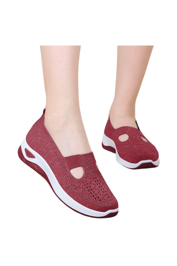 Women's Woven Orthopedic Breathable Soft Shoes Walking Slip On Foam Shoes Sneakers Arch Support Flat Shoes Comfortable Knit Loafers Lightweight Nurse Walking Sneakers