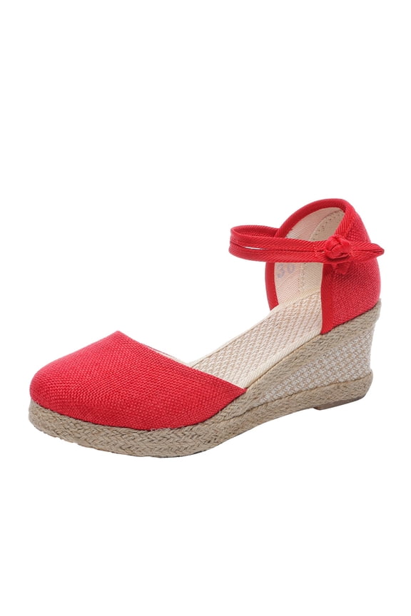 Womens Espadrilles Sandals Closed Toe Platform Ankle Strap Casual Summer Wedges Sandals Women's Casual Shoes Breathable Slip-on Outdoor Leisure Wedges Sandals