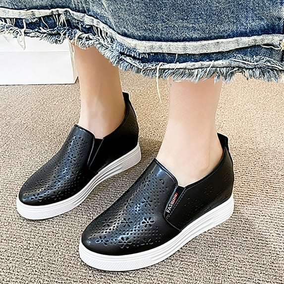 NOKIO Womens Loafers Comfort Casual Quilted Leather Slip On Sneakers Mesh Breathable Comfortable Casual Shoes Women Leather Mesh Sneakers Women Wedges Sneakers with Hidden Heel Walking Shoes