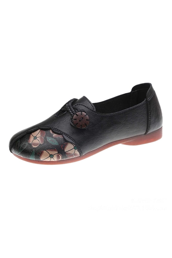 Womens Shoes Ethnic Style Small Leather Shoes Flat Flower Print Retro Single Shoes Casual Shoes Women's Dressy Casual Slip-on Penny Loafers Comfortable Faux Leather Driving Loafer Shoes