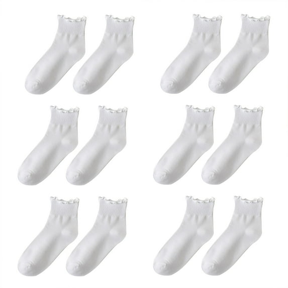 NOKIO Womens Socks Ruffle Turn Casual Ankle Socks Breathable Cool Knit Cotton Lettuce Crew Frilly Sock 6 Pairs Women'S Ankle Socks Fashionable Women'S Short Socks Women'S Mid-Length Crew Socks