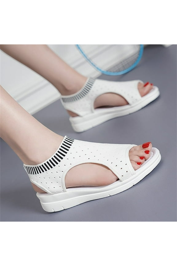 Womens Washable Orthopedic Sport Sandals Wedges Platform Fish Mouth Sneakers Casual Open Toe Slip on Sandals Comfy Lace Up Design Knit Mesh Walking Shoes