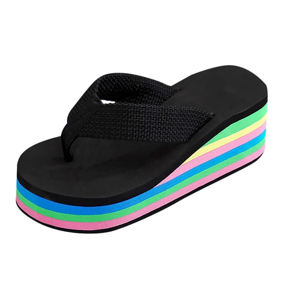NOKIO Womens Wedge Flip Flops Lightweight Women'S Platform Sandals Women Platform Floral Flip Flops Color Sole Beach Flip Flops Fashion Slippers Thick Sole Summer Casual Fashion Beach Slippers