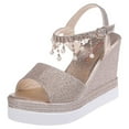thumbnail image 1 of NOKIO Womens Wedge Platform Sandals Cute Bowknot Open Toe Espadrille High Heels Buckle Ankle Strap Summer Shoes Women Ladies Fashion Wedges Platforms Pearl High Heels Shoes Sandals, 1 of 7