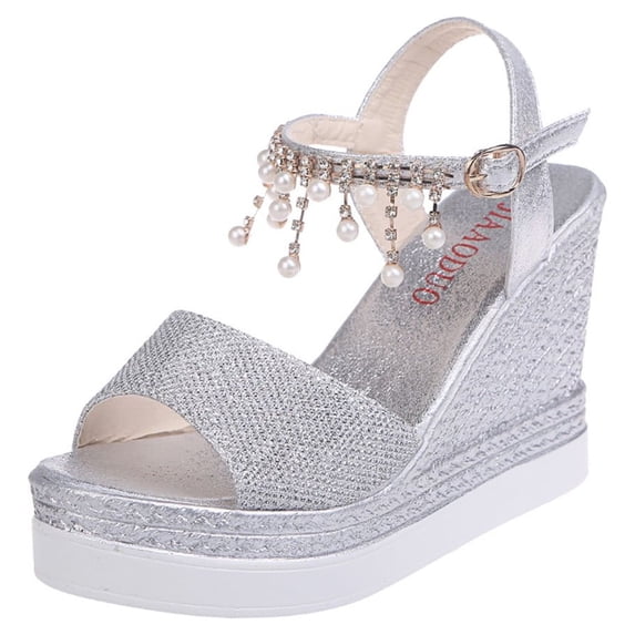 NOKIO Womens Wedge Platform Sandals Cute Bowknot Open Toe Espadrille High Heels Buckle Ankle Strap Summer Shoes Women Ladies Fashion Wedges Platforms Pearl High Heels Shoes Sandals
