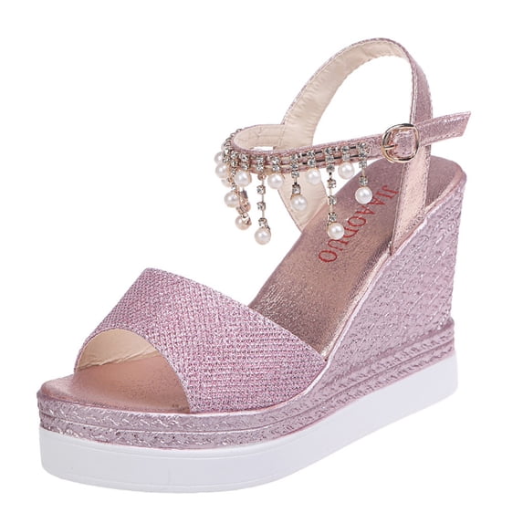 NOKIO Womens Wedge Platform Sandals Cute Bowknot Open Toe Espadrille High Heels Buckle Ankle Strap Summer Shoes Women Ladies Fashion Wedges Platforms Pearl High Heels Shoes Sandals