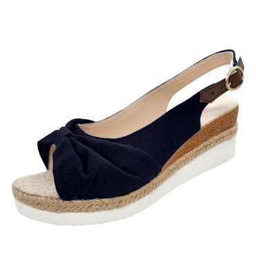 NOKIO Womens Wedge Sandals Espadrilles Closed Toe Slingback Buckle Strap Comfortable Casual Summer Platforms Women's Fashion Summer Solid Fabric Fish Mouth Wedge Heel Buckle Sandals