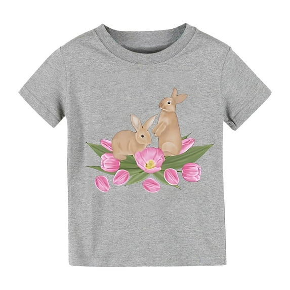 NOKIO Youth Crew Neck Shirt, Junior Girl Fashion Tee, Fashion-Forward Shirts For Girls Kids Baby Girl's Rabbit Tee Outfits Baby Bunny Tshirt Easter Clothes Vest Shirt Bunny Tshirt Shirt