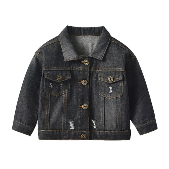 NOKIO Youth Vintage Denim Coats Toddler Children Outwear Autumn Winter Long Sleeve Denim Jacket Blouse Boys Black Short Denim Jacket Coats Little Boys' Trucker Denim Jackets