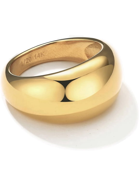NOKMIT Chunky Dome Rings for Women Dainty 14K Gold Silver Tone Cute Bold Dome Statement Ring Thick Minimalist Thumb Band High Polished Smooth Comfort Fit Size 5-10