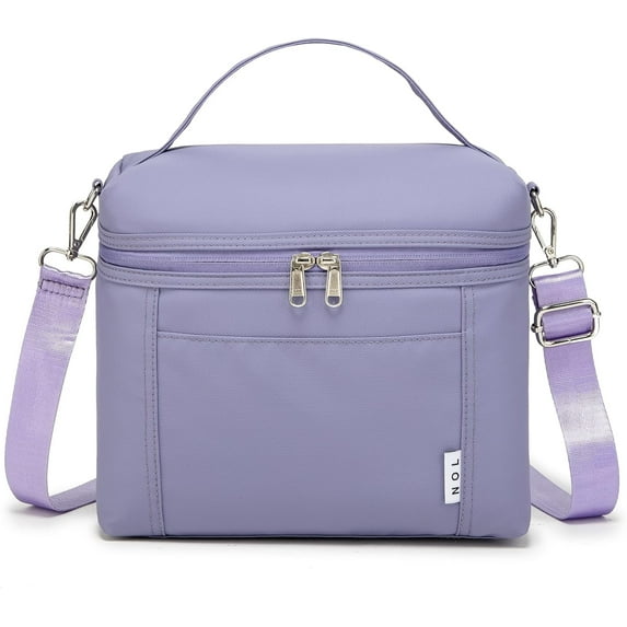 NOL Natural Organic Lifestyle Insulated Lunch Bags for Women Cooler Bag Lightweight Nylon Waterproof Lunch Box For Work (Light purple, Medium(normal))