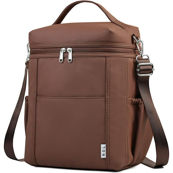 NOL Natural Organic Lifestyle Insulated Lunch Bags for Women Cooler Bag Lightweight Nylon Waterproof Lunch Box For Work (Coffee, Large)