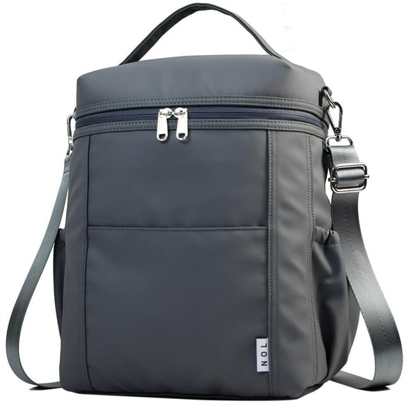 NOL Natural Organic Lifestyle Insulated Lunch Bags for Women Cooler Bag Lightweight Nylon Waterproof Lunch Box For Work (Dark gray, Large)